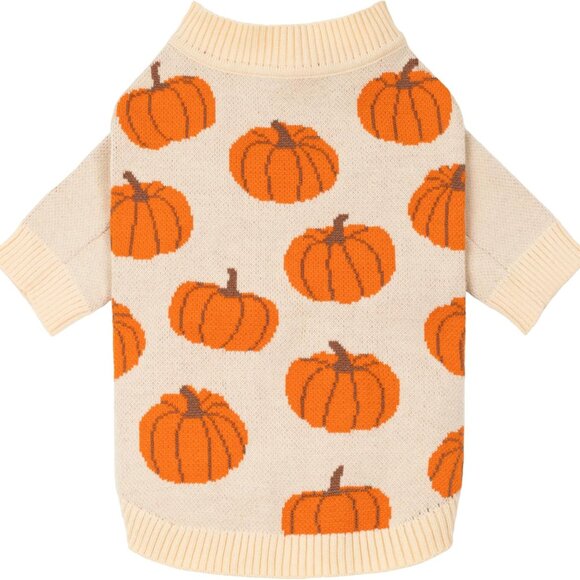 Warm Pumpkin Dog Sweater for Small Breeds - Ideal for Thanksgiving & Fall Days - Picture 1 of 8